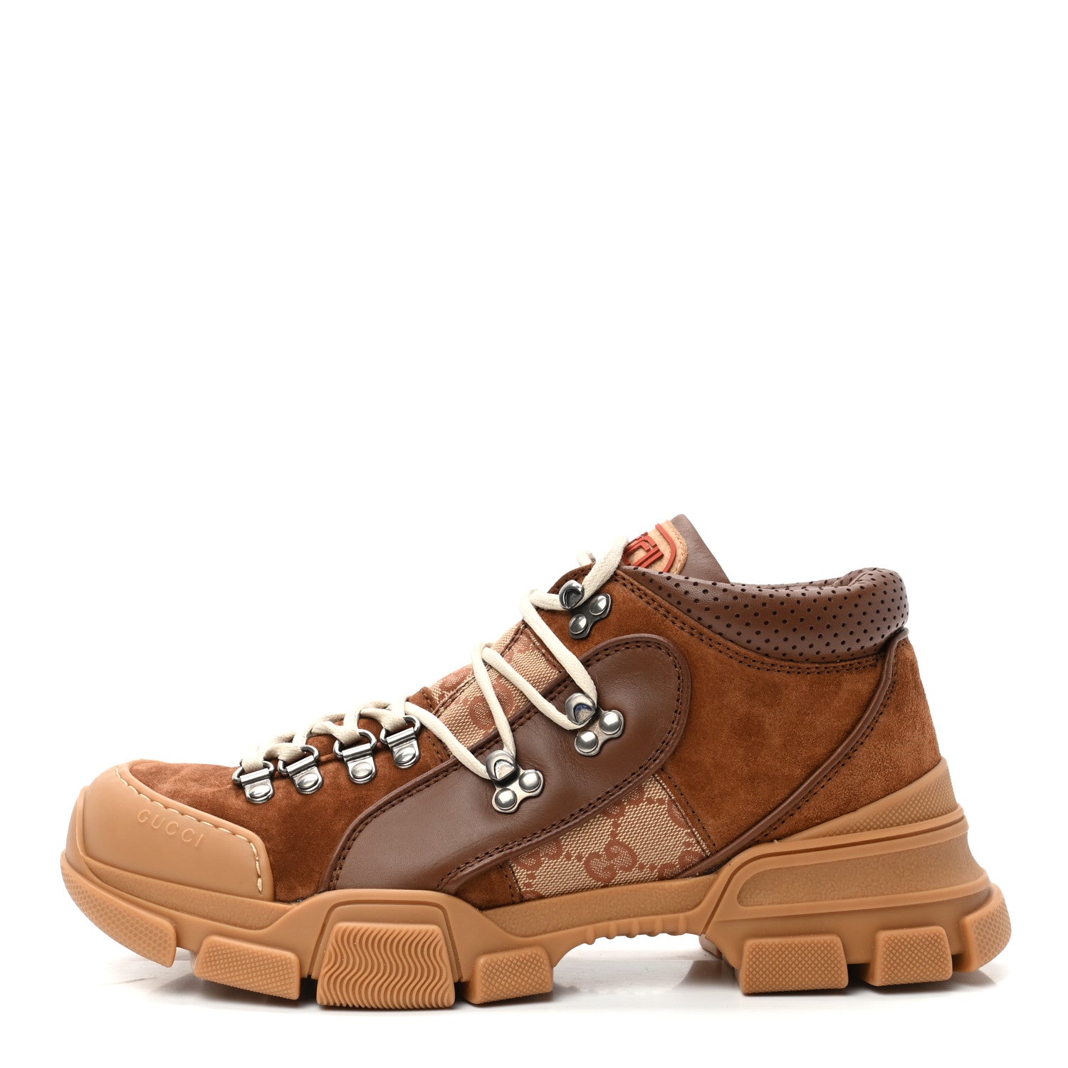 Gucci X SEGA Suede Calfskin GG Monogram Mens Flashtrek Sneakers 7.5 New Cuir Beige Ruggine 1 of 8