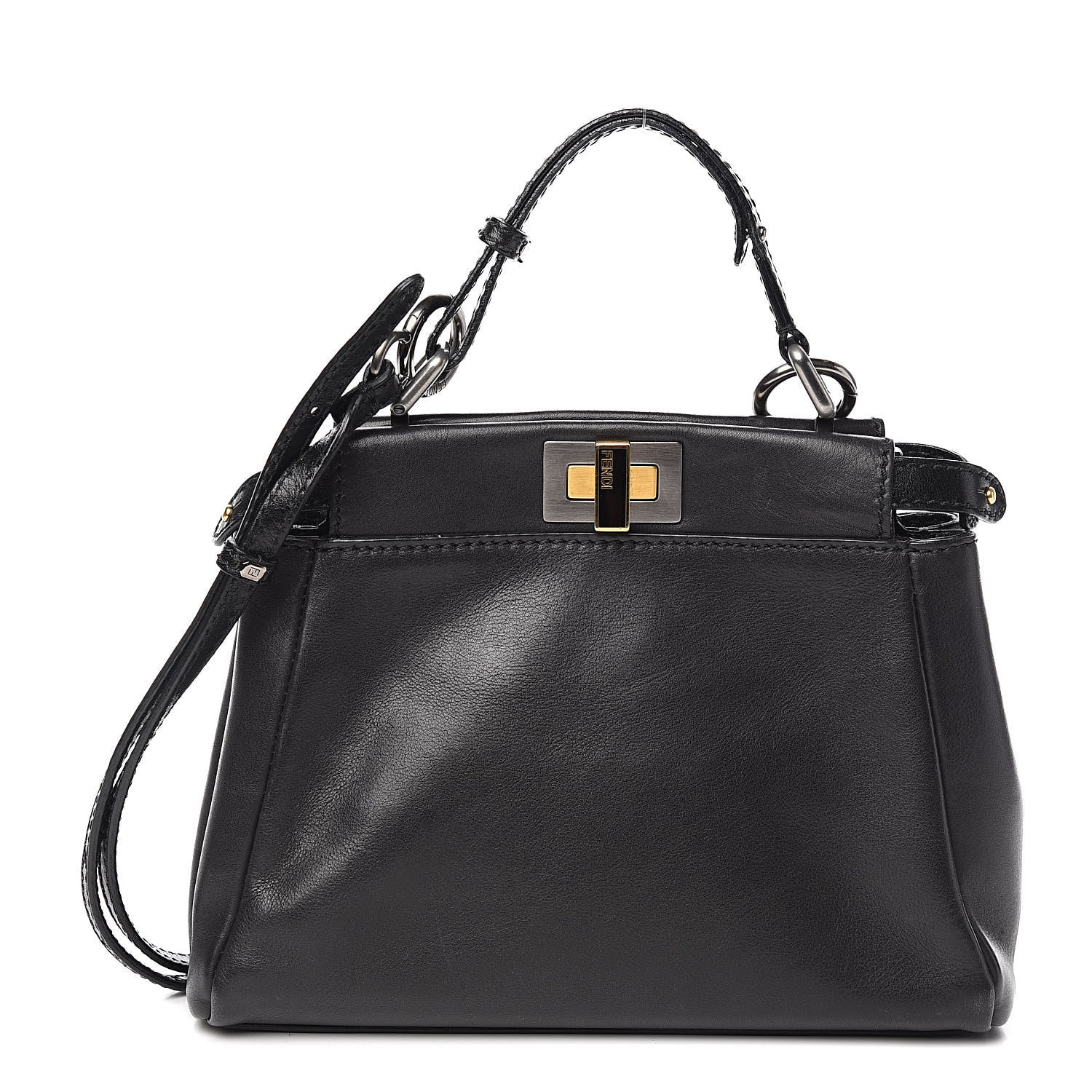 Fendi Vitello Saddle Mini Peekaboo Iconic Satchel Black 1 of 12