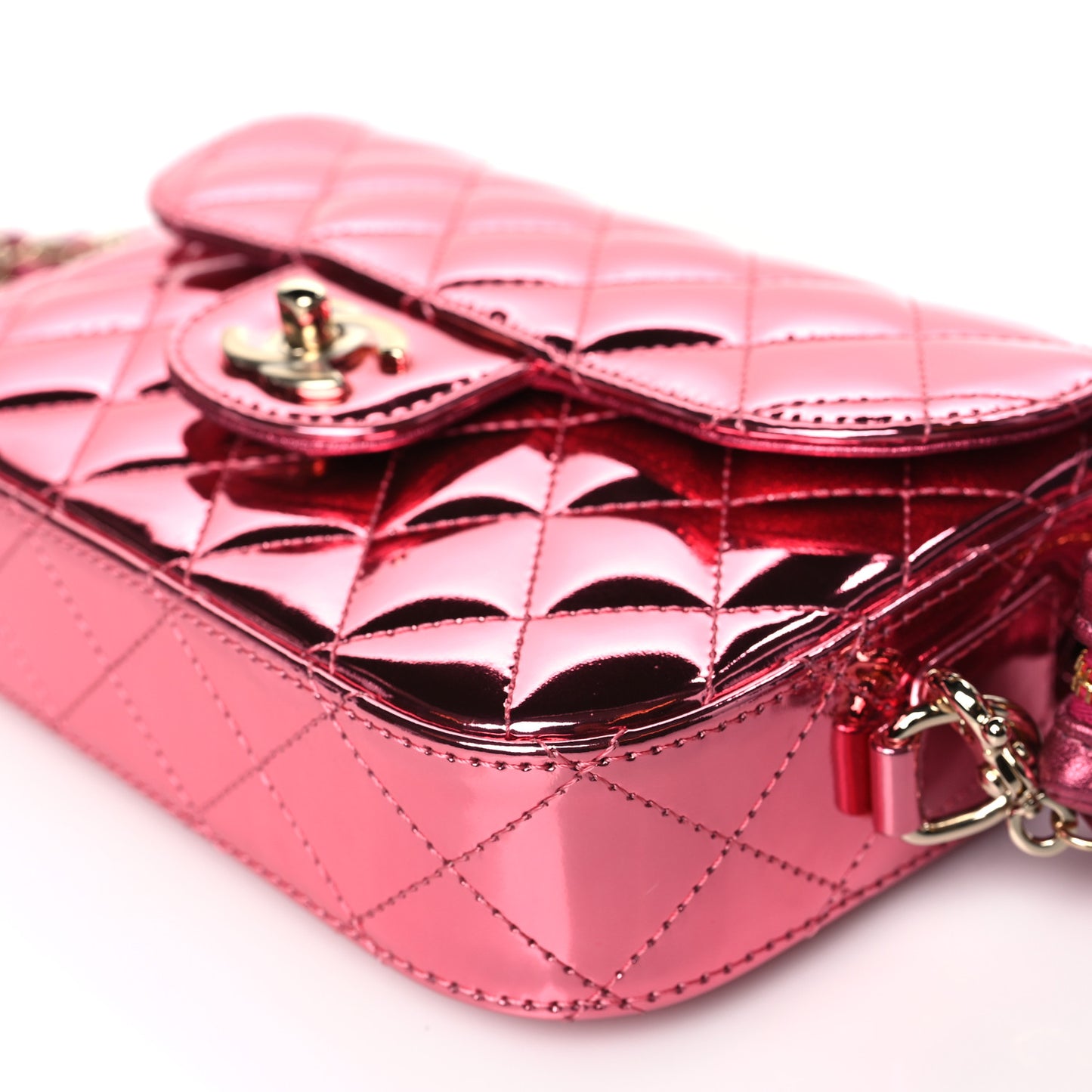 Mirror Calfskin Metallic Lambskin Quilted Hollywood Boulevard Mini Flap With Star Coin Purse Pink