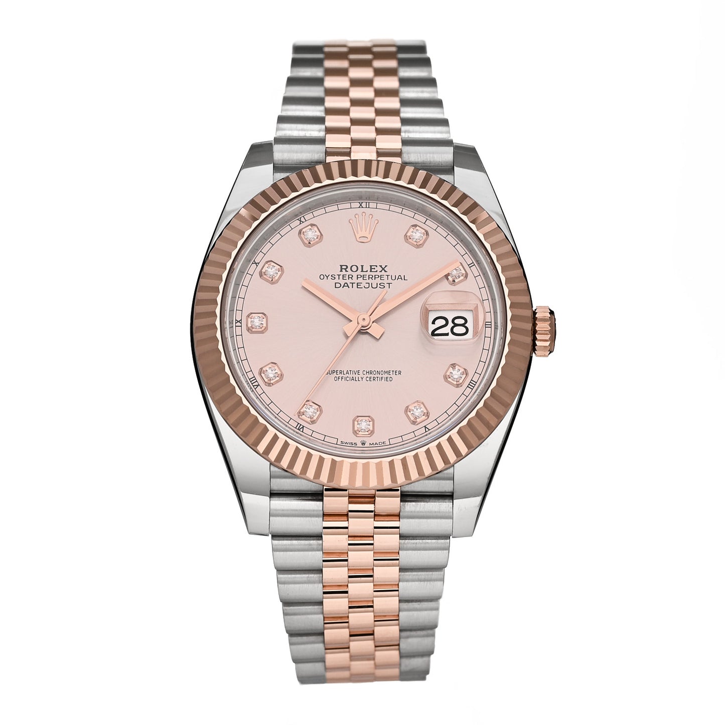 Stainless Steel 18K Everose Gold Diamond 41mm Oyster Perpetual Datejust Watch Sundust 126331