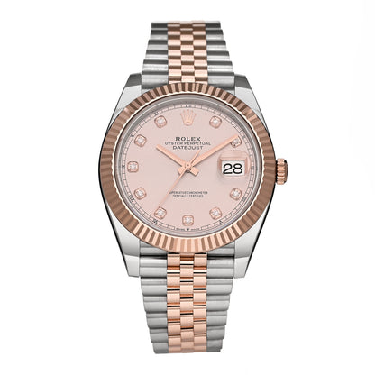 Rolex Stainless Steel 18K Everose Gold Diamond 41mm Oyster Perpetual Datejust Watch Sundust 126331 1 of 5