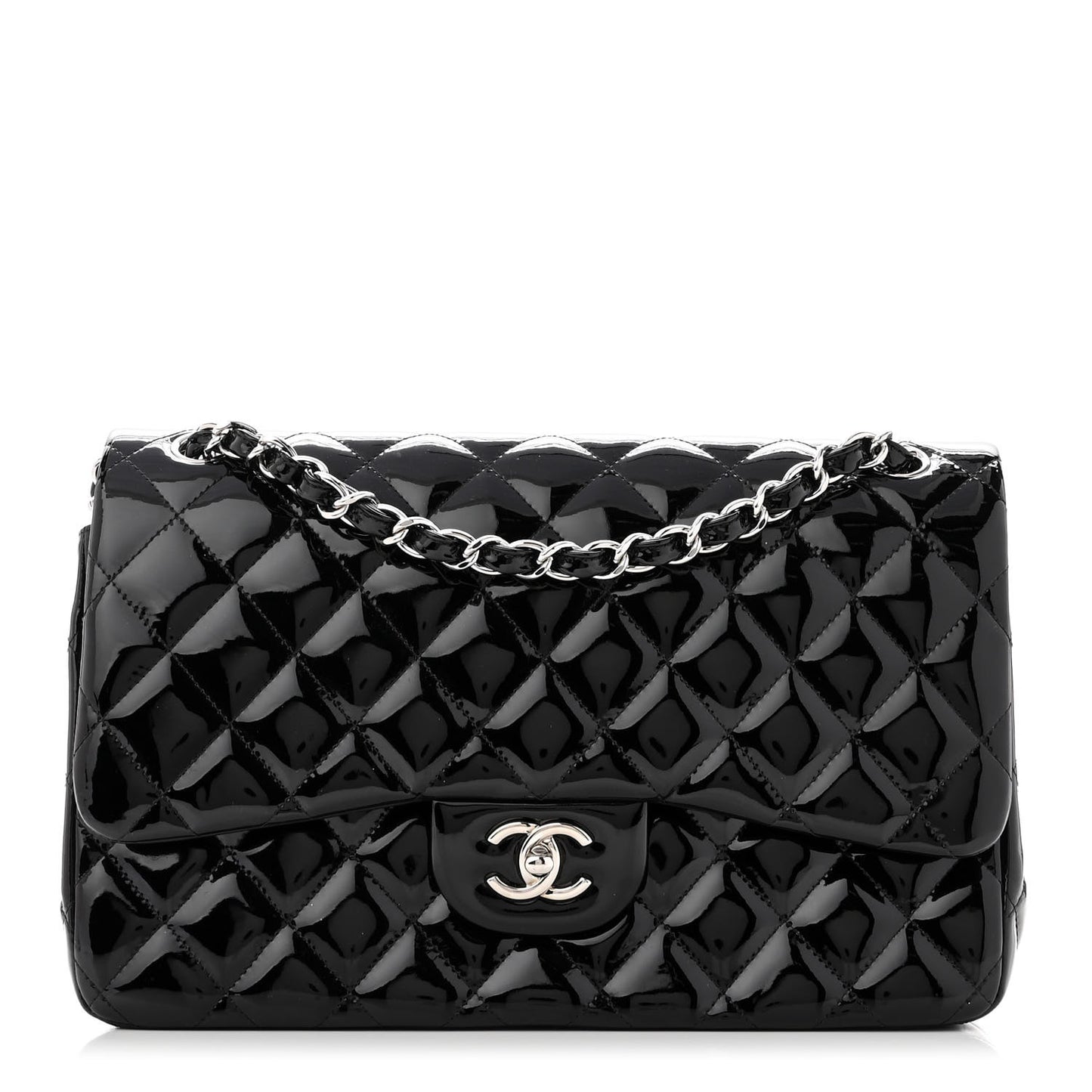 Patent Quilted Jumbo Double Flap Black