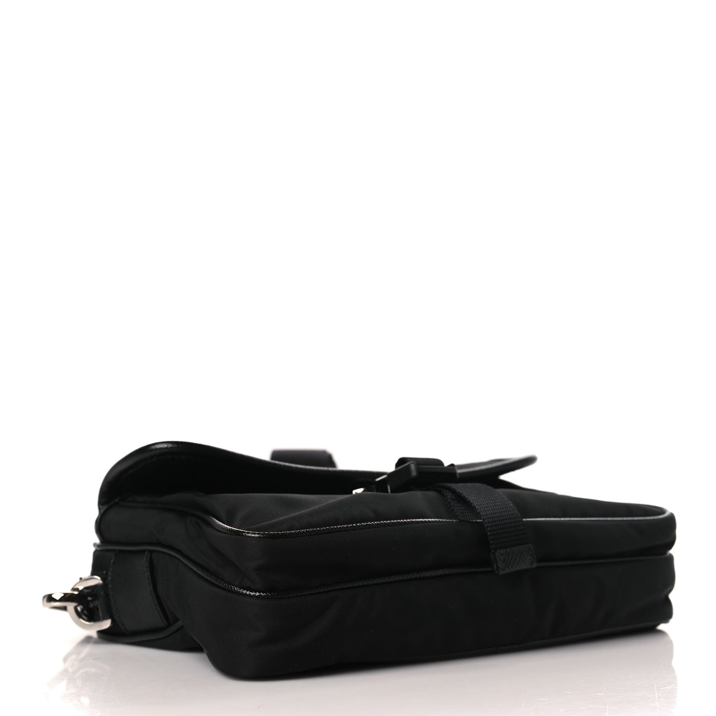 Re-Nylon Saffiano Pocket Single Snap Buckle Shoulder Bag Black