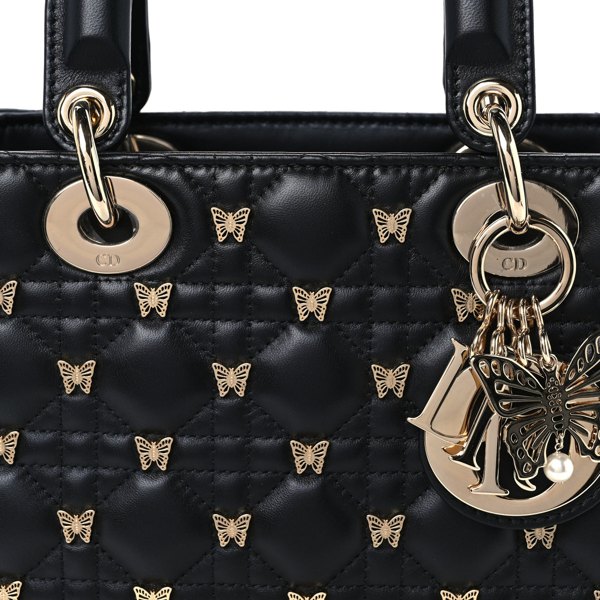 Lambskin Cannage Butterfly Studs Small Lady Dior Black