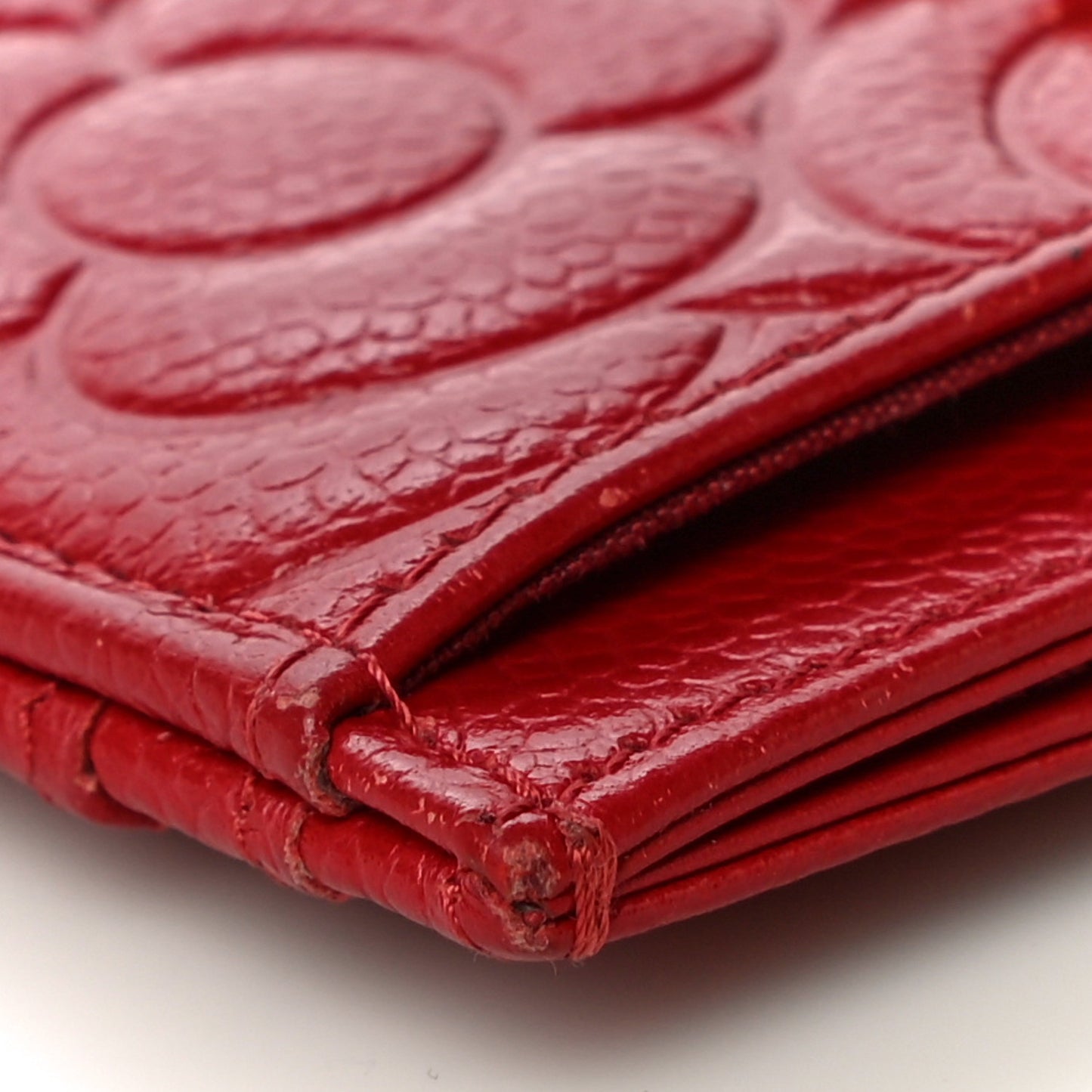 Caviar Camellia Embossed Card Holder Red