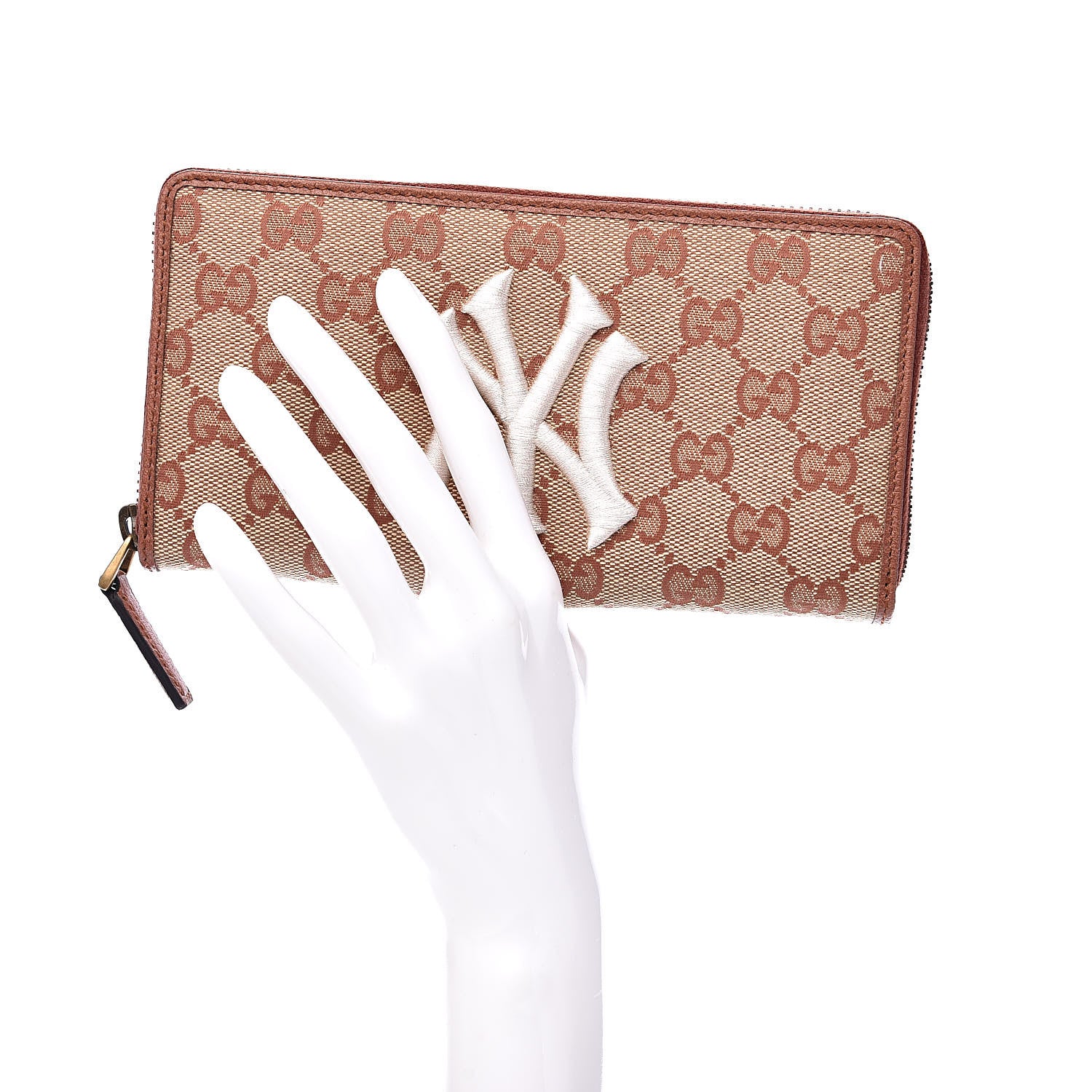 Gucci X MLB GG Monogram NY Yankees Zip Around Wallet Beige Ruggine Ivory 2 of 9