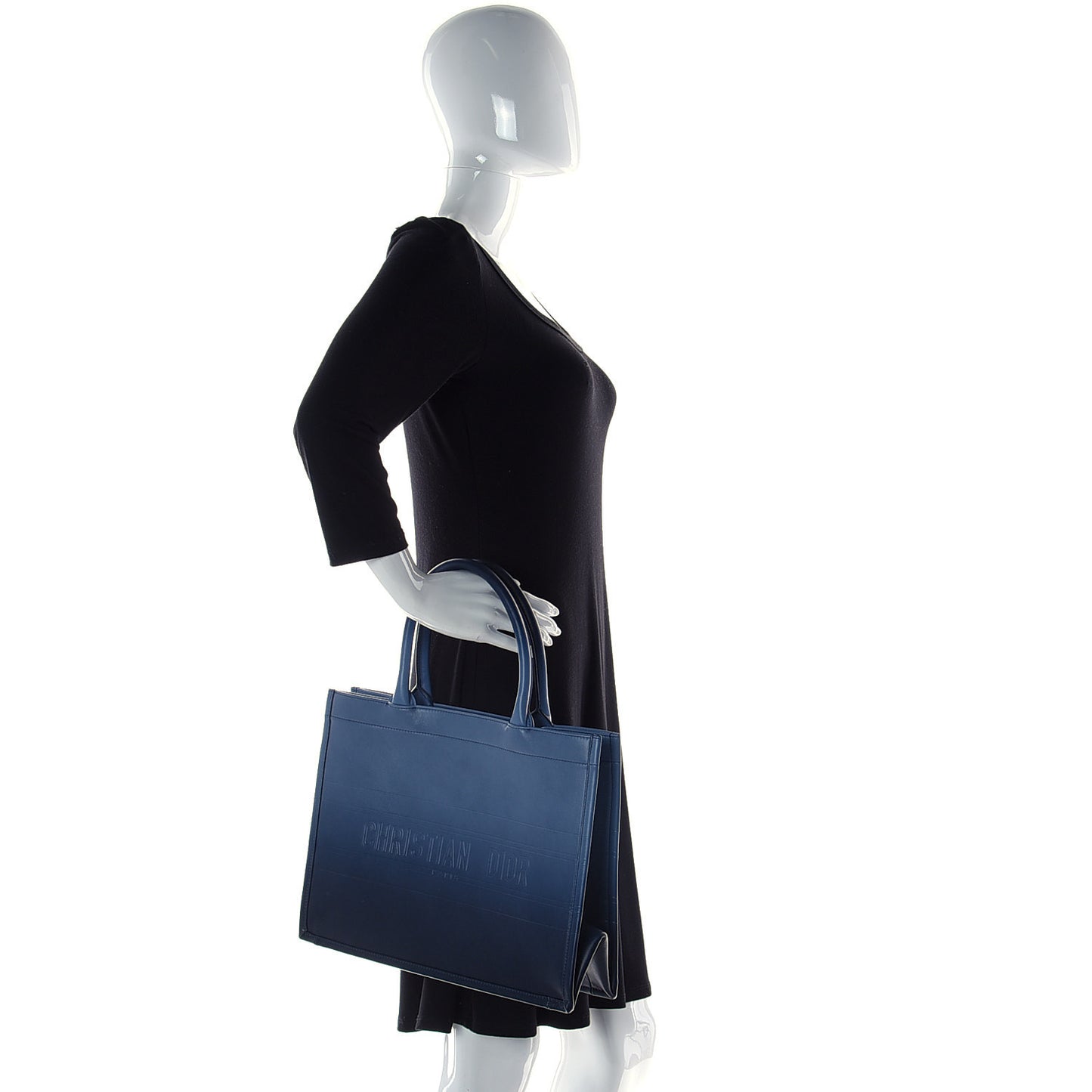Gradient Smooth Calfskin Embossed Medium Book Tote Indigo Blue