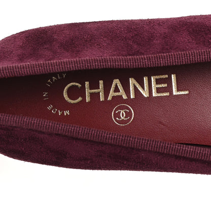 Chanel Suede Patent Cap Toe CC Ballerina Flats 37.5 Burgundy 9 of 10