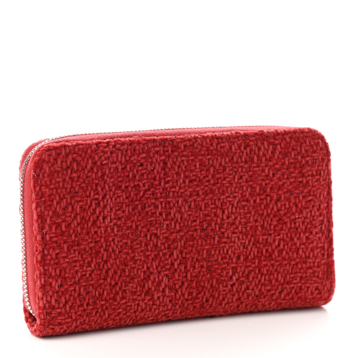 Chanel Lurex Boucle Deauville Medium Zip Around Wallet Red 3 of 8