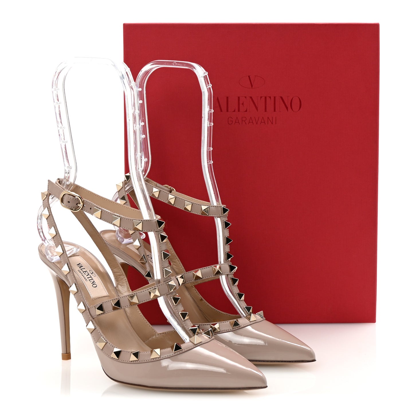 Patent Nappa Rockstud Ankle Strap 100mm Pumps 36.5 Poudre