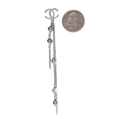 Chanel Ruthenium Pearl CC Drop Earrings Pearly Grey 2 of 5