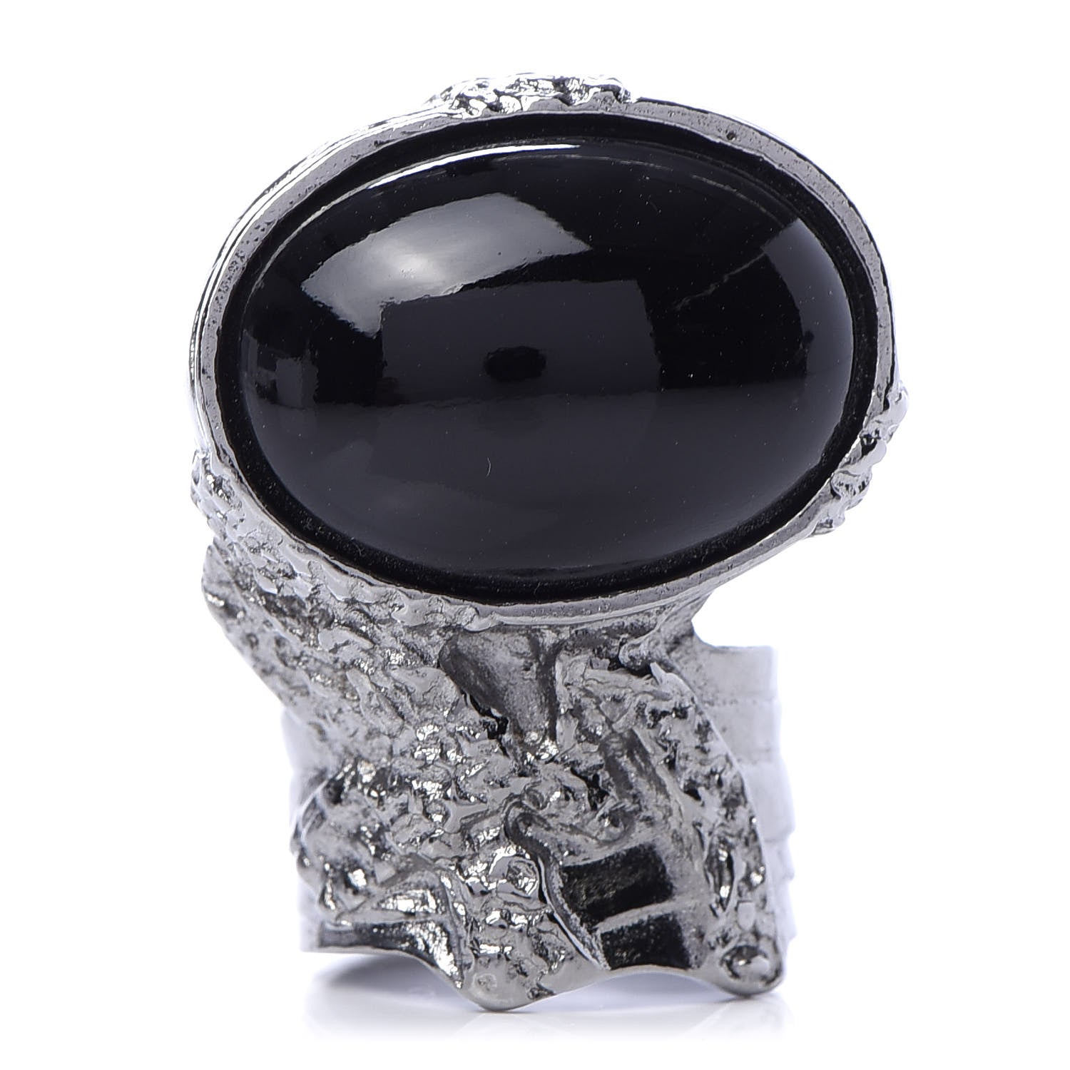 Saint Laurent Glass Cabochon Gunmetal Arty Ovale Ring 6 Black 1 of 6