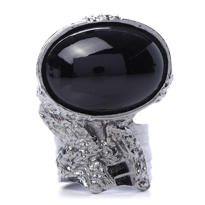 Saint Laurent Glass Cabochon Gunmetal Arty Ovale Ring 6 Black 1 of 6