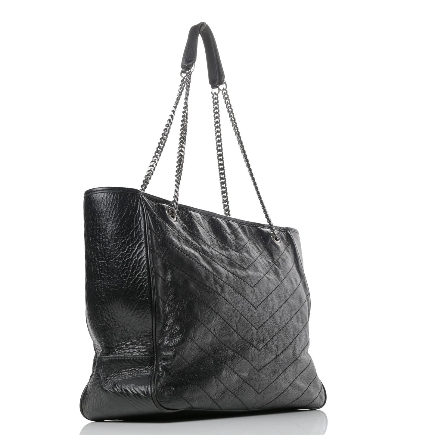 Crinkled Calfskin Matelasse Monogram Large Niki Shopping Tote Bag Black