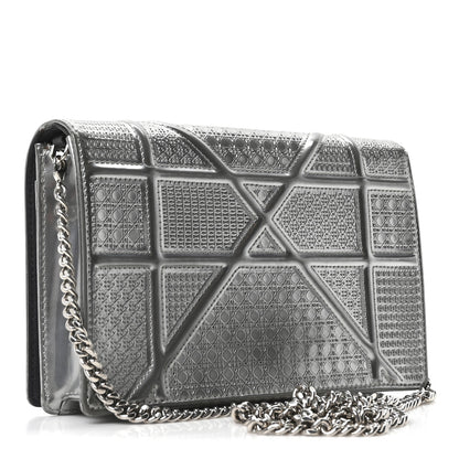 Christian Dior Metallic Patent Micro-Cannage Diorama Wallet on Chain Pouch Silver 3 of 10