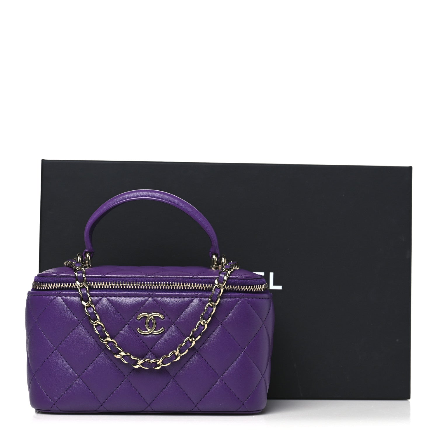 Chanel Lambskin Quilted Small Top Handle Vanity Case With Chain Purple 11 of 11