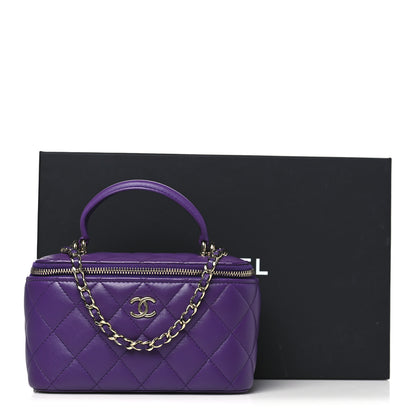 Chanel Lambskin Quilted Small Top Handle Vanity Case With Chain Purple 11 of 11
