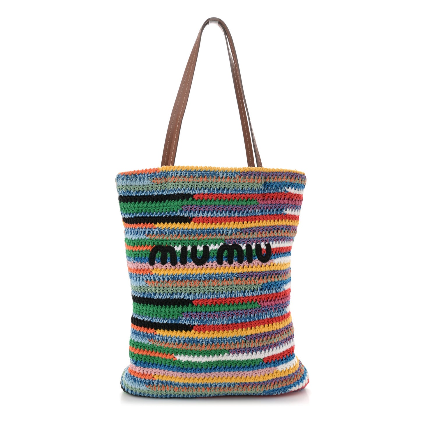 Cotton Crochet Stripe Vertical Tote Bag Multicolor