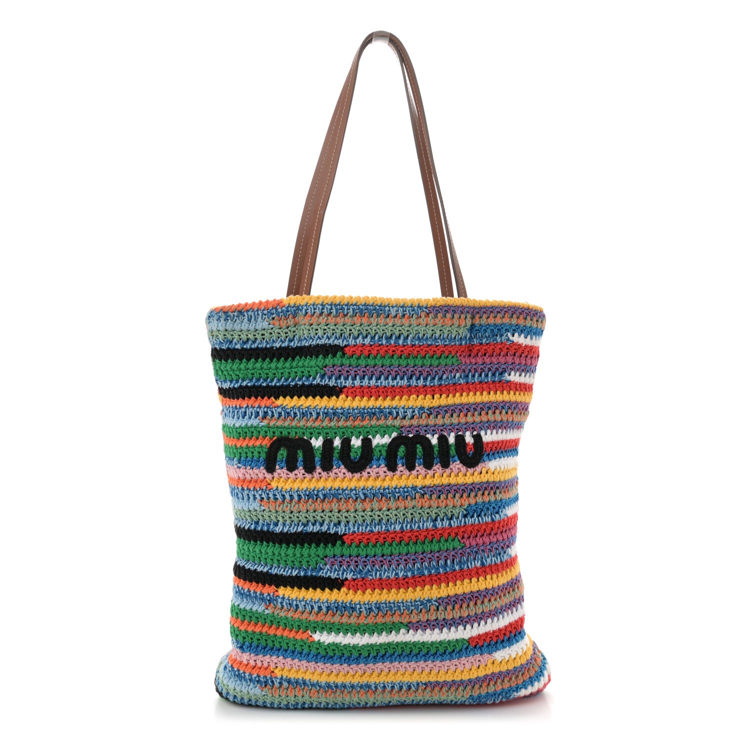 Miu Miu Cotton Crochet Stripe Vertical Tote Bag Multicolor 1 of 10