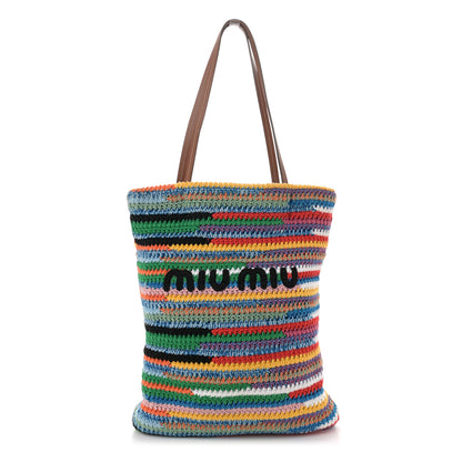 Miu Miu Cotton Crochet Stripe Vertical Tote Bag Multicolor 1 of 10