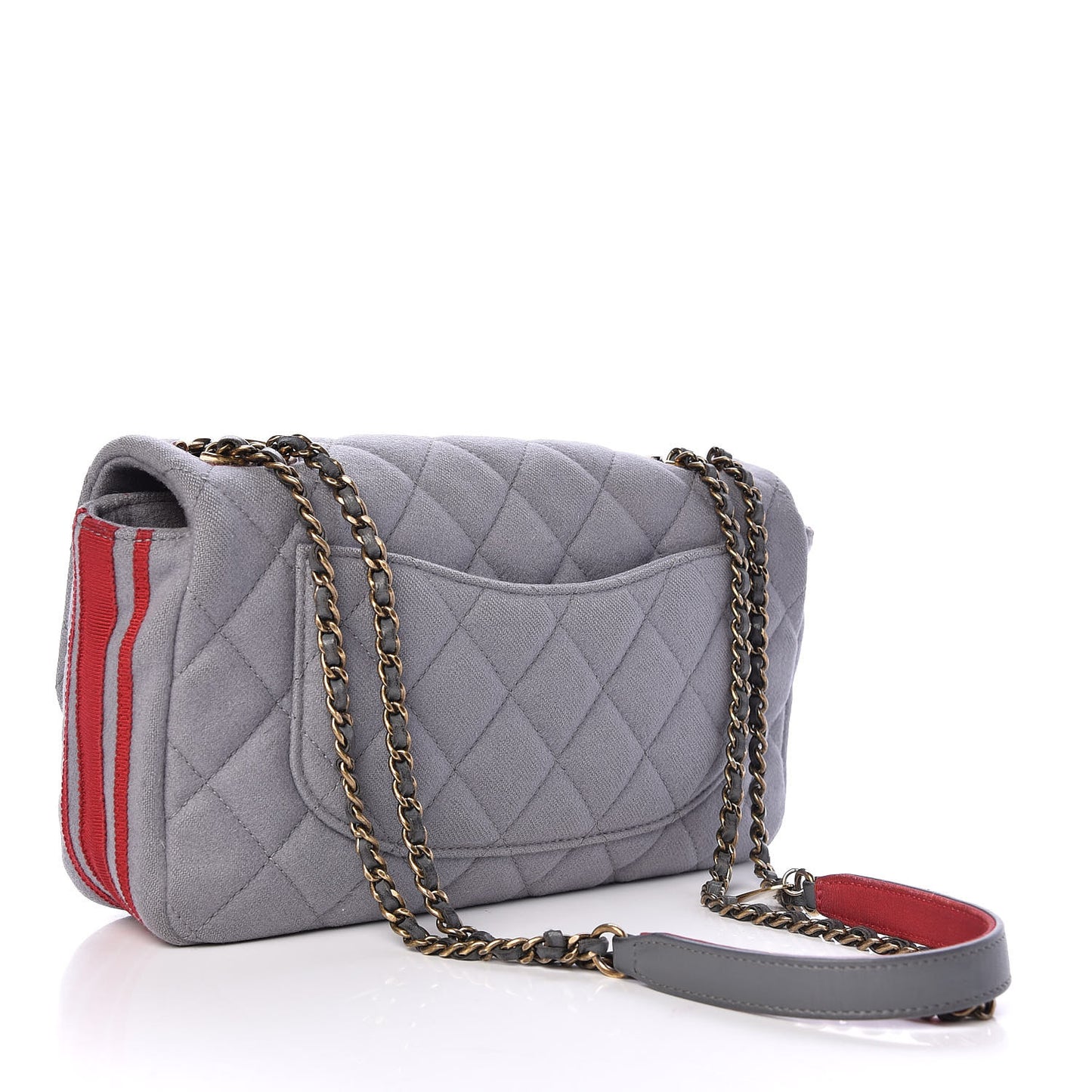 Wool Felt Grosgrain Quilted Medium CC Eyelet Flap Grey