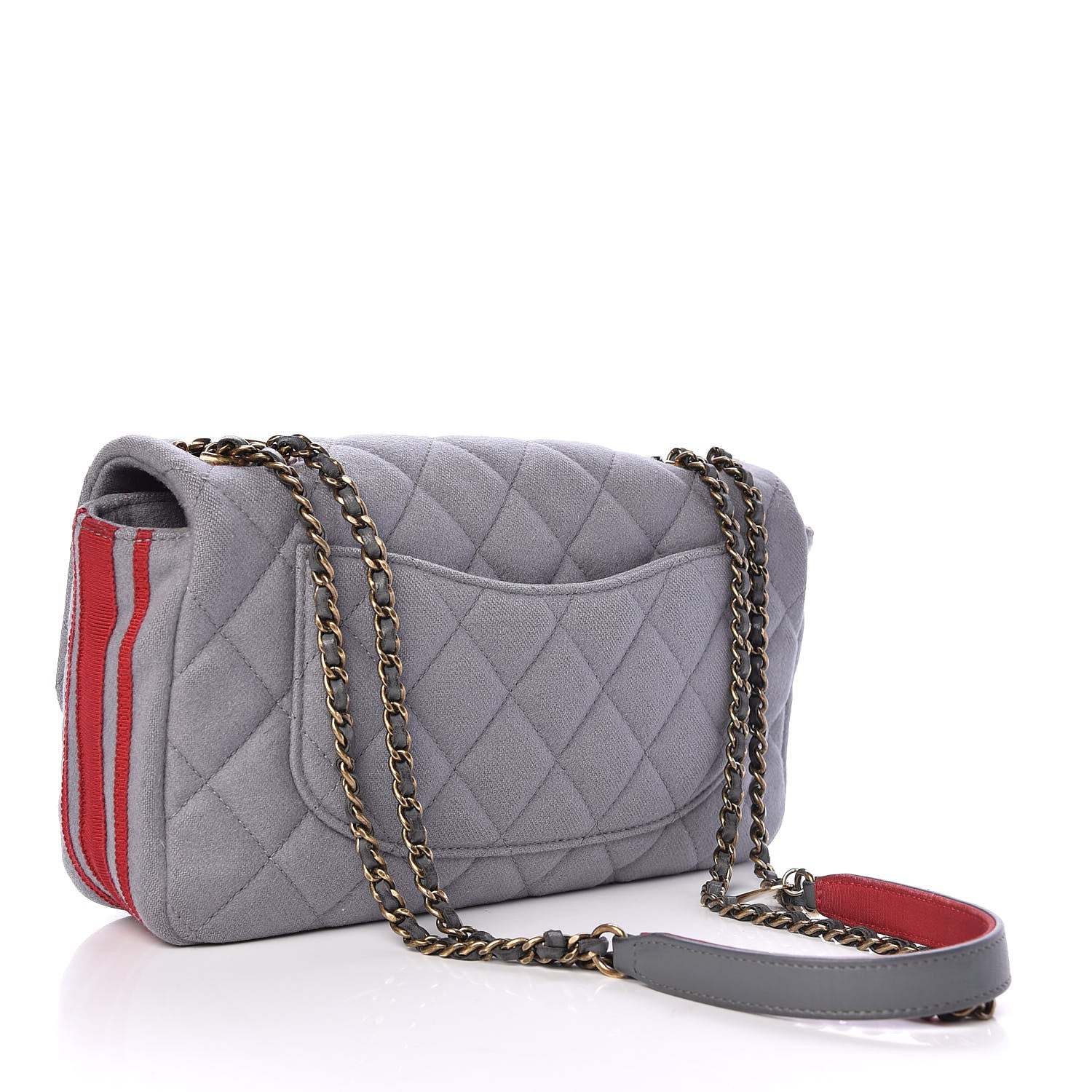 Chanel Wool Felt Grosgrain Quilted Medium CC Eyelet Flap Grey 3 of 10
