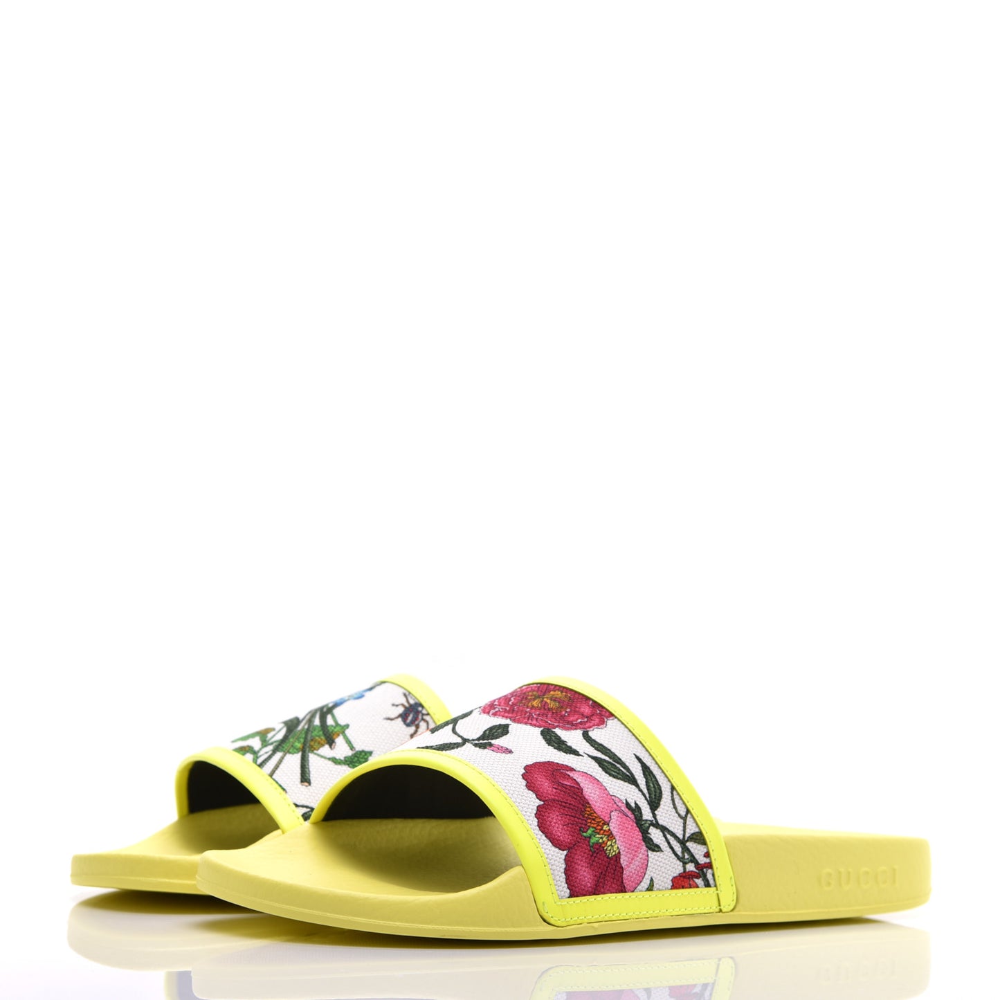 Canvas Flora Print Slide Sandals 40 White Multicolor Yellow Fluo