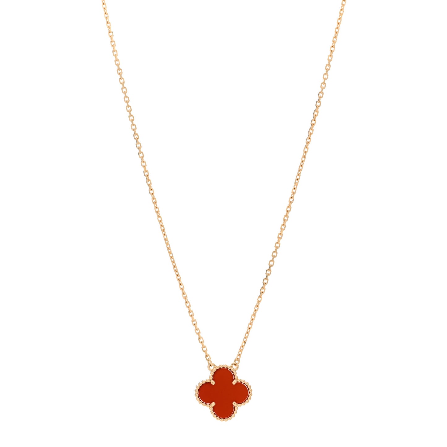 18K Yellow Gold Carnelian Vintage Alhambra Pendant Necklace