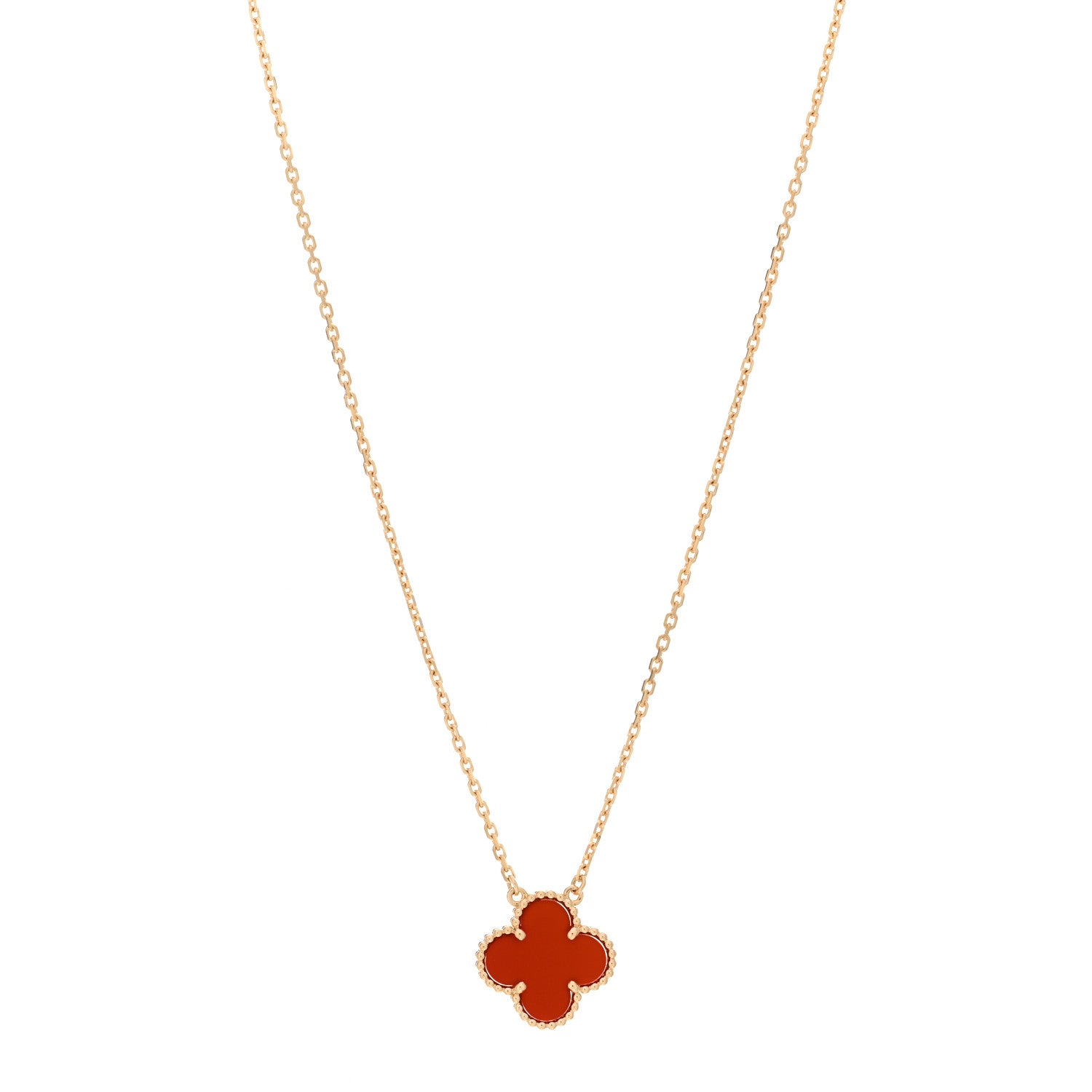 Van Cleef & Arpels 18K Yellow Gold Carnelian Vintage Alhambra Pendant Necklace 1 of 6