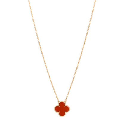 Van Cleef & Arpels 18K Yellow Gold Carnelian Vintage Alhambra Pendant Necklace 1 of 6