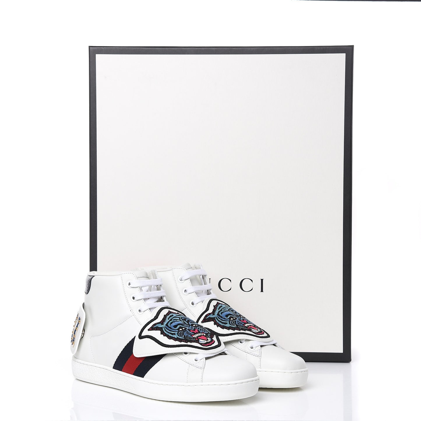Calfskin Ayers Embroidered Web Mens Ace Removable Patches High Top Sneakers 6 White
