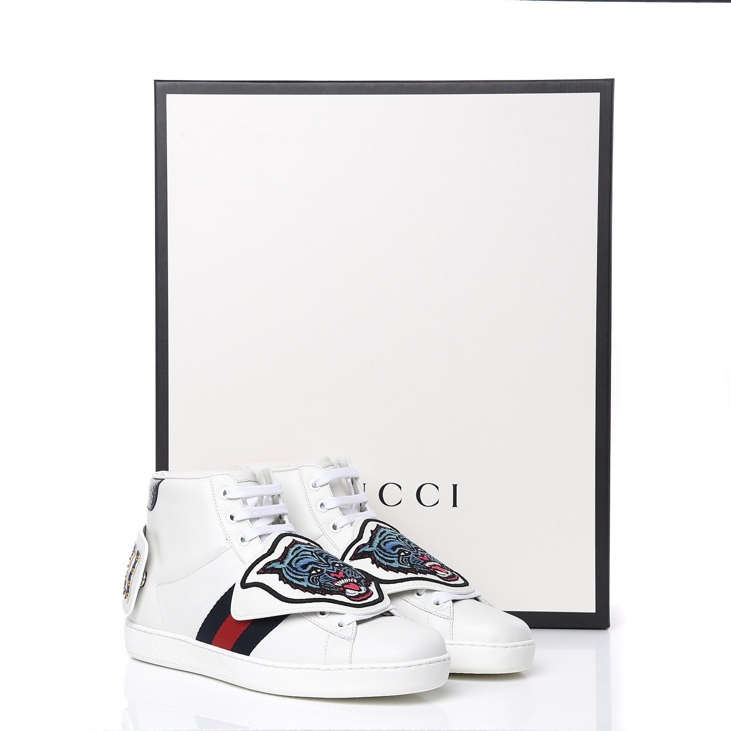 Gucci Calfskin Ayers Embroidered Web Mens Ace Removable Patches High Top Sneakers 6 White 9 of 9