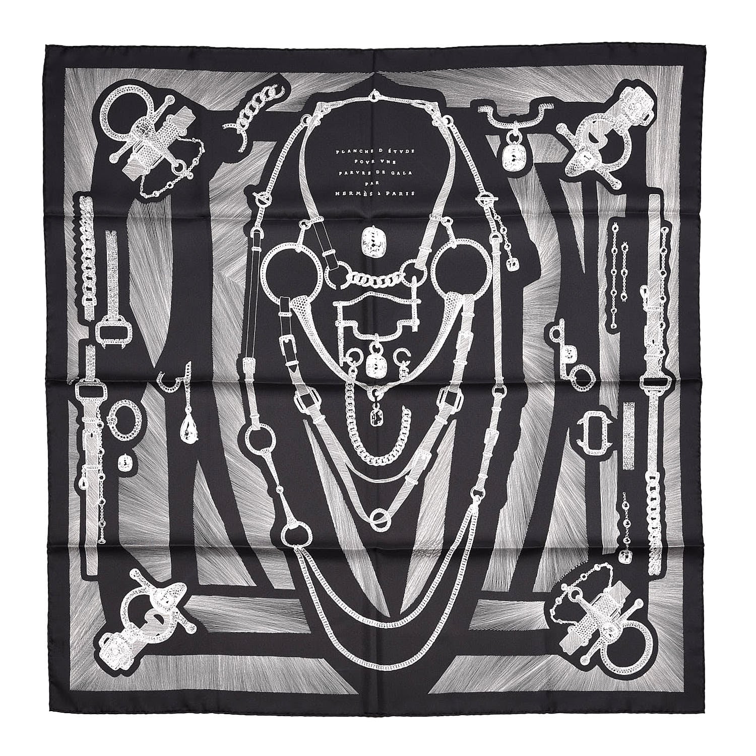 Hermes Silk Etude Pour Une Parure De Gala Scarf 90 Black White 1 of 5
