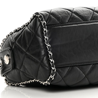 Chanel Crumpled Calfskin Quilted Chain All Over Shoulder Bag Black 9 of 10