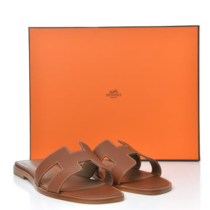 Hermes Box Calfskin Oran Sandals 38 Gold 8 of 8