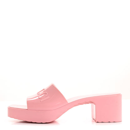 Gucci Rubber Gucci Logo Womens Platform 20/60mm Slide Sandals 40 Wild Rose 1 of 12
