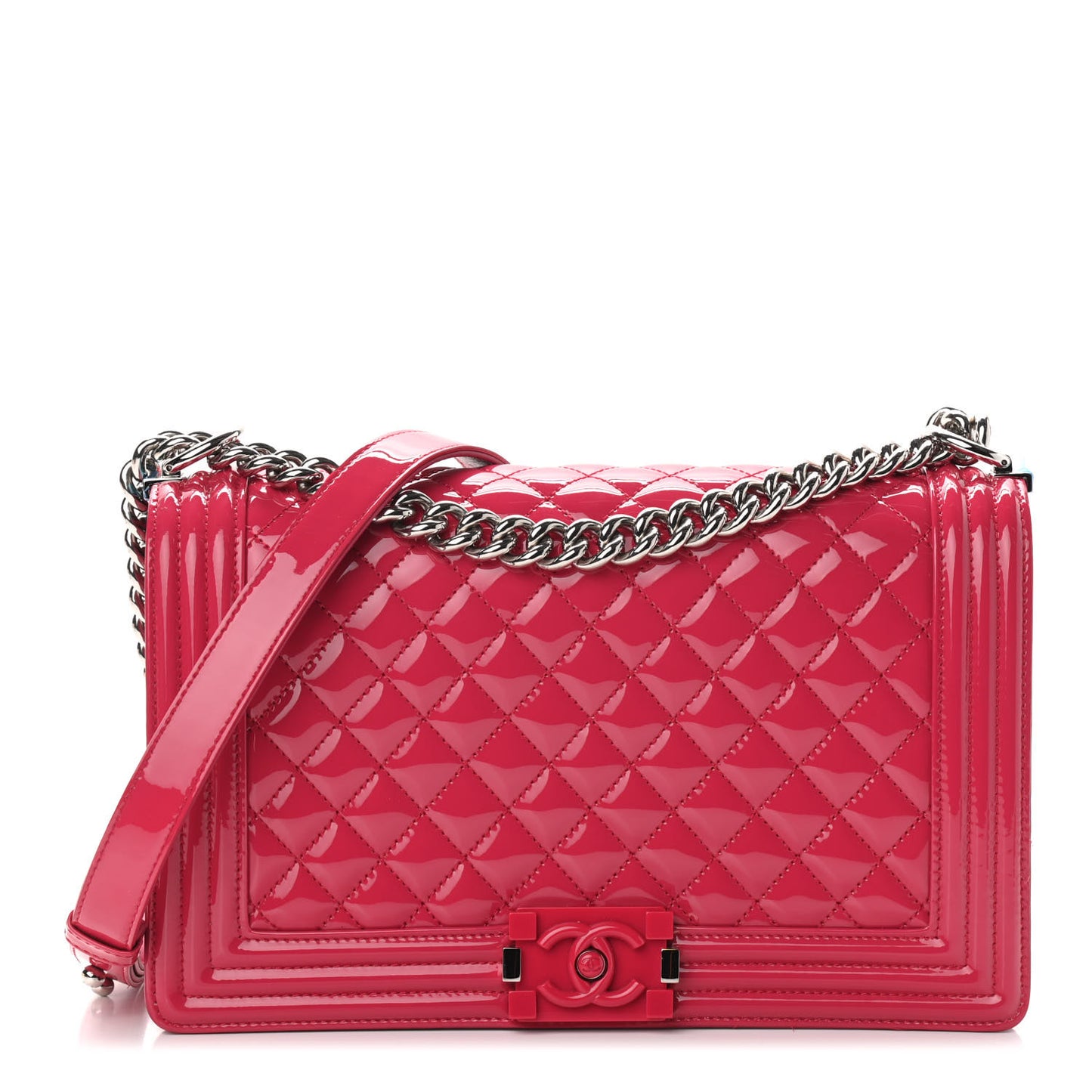 Patent Calfskin New Medium Plexiglass Boy Flap Pink