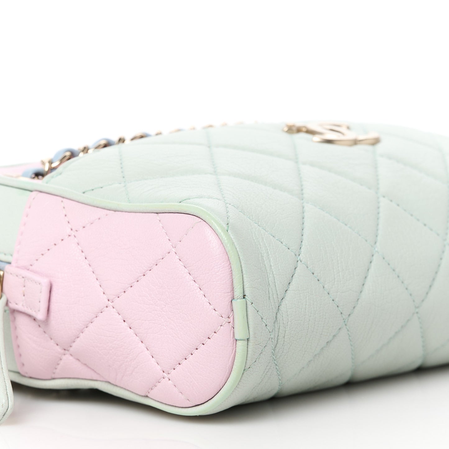 Goatskin Quilted Tri-Color Small In & Out Camera Case Green Blue Pink