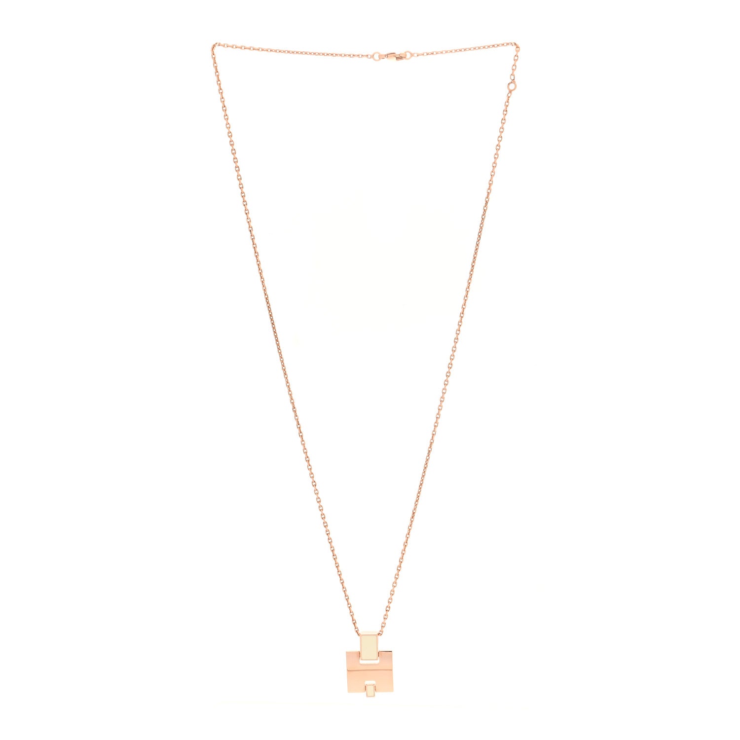 Hermes Rose Gold Plated Lacquered Eileen Pendant Necklace Craie 3 of 6