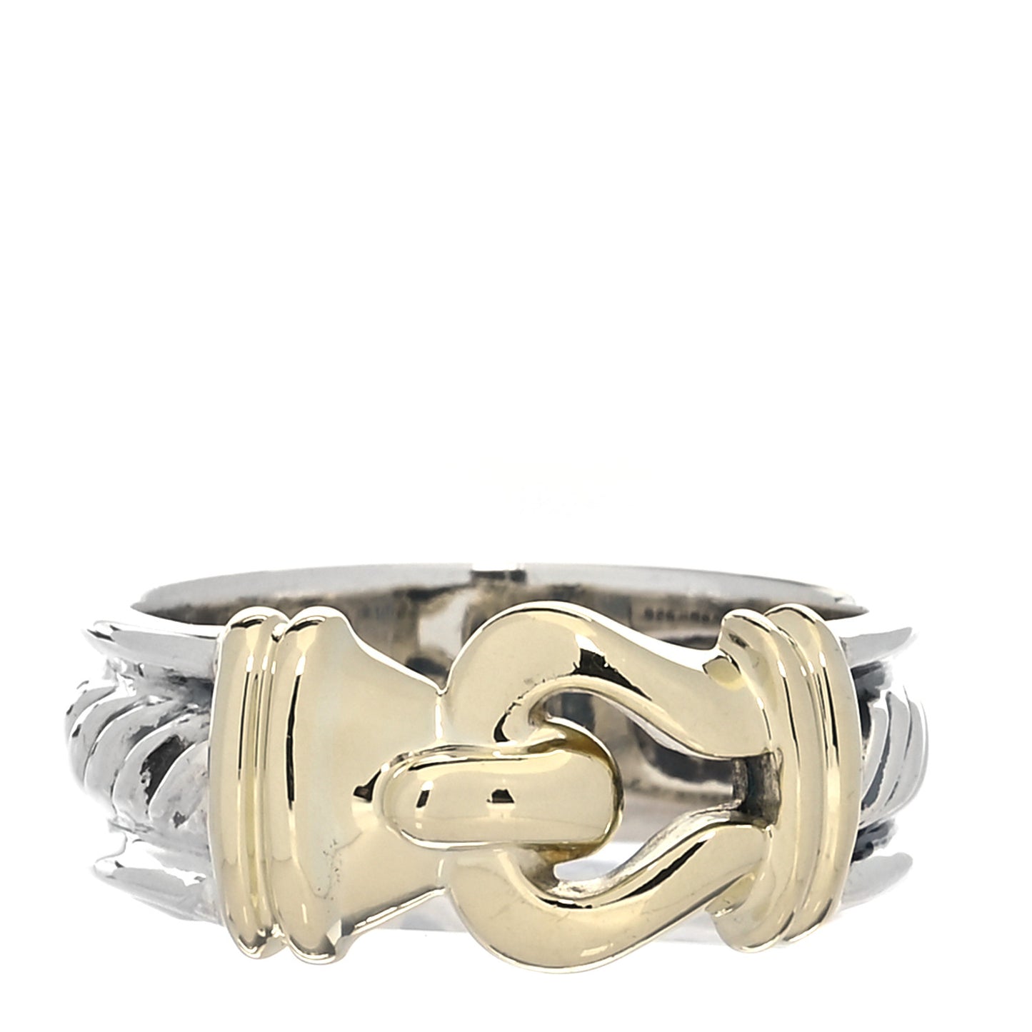 Sterling Silver 18K Yellow Gold Buckle Cable Ring 54 6.75