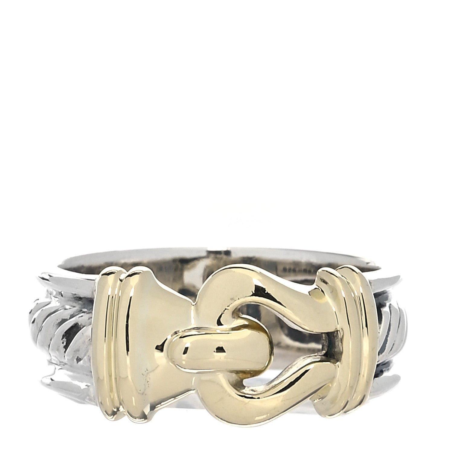 David Yurman Sterling Silver 18K Yellow Gold Buckle Cable Ring 54 6.75 1 of 5