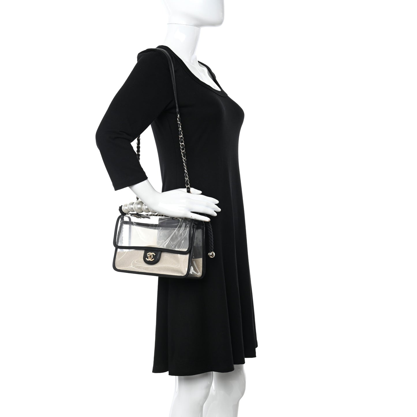 Lambskin PVC Sand By The Sea Flap With Pearl Strap Black