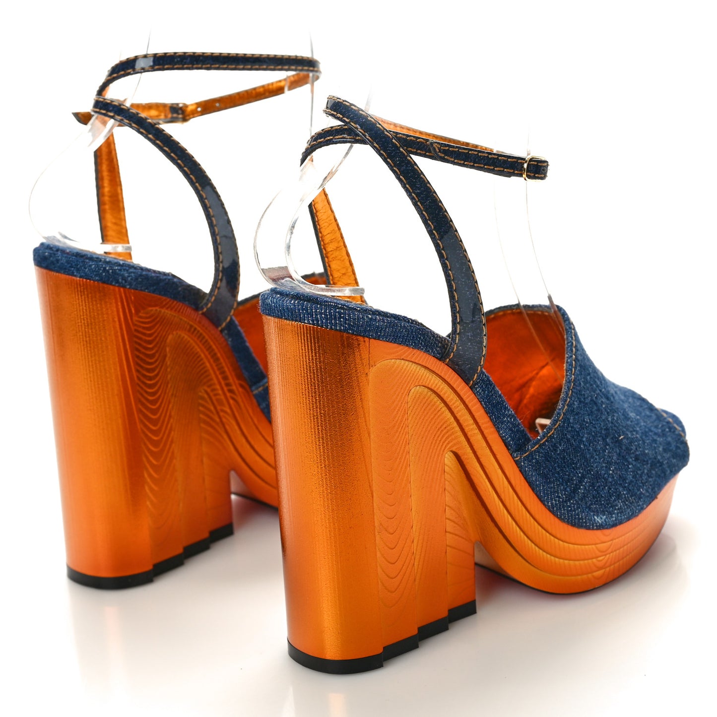 Denim Calfskin Mira Colunata 120 Sandals 36 Lin Brandy Gold