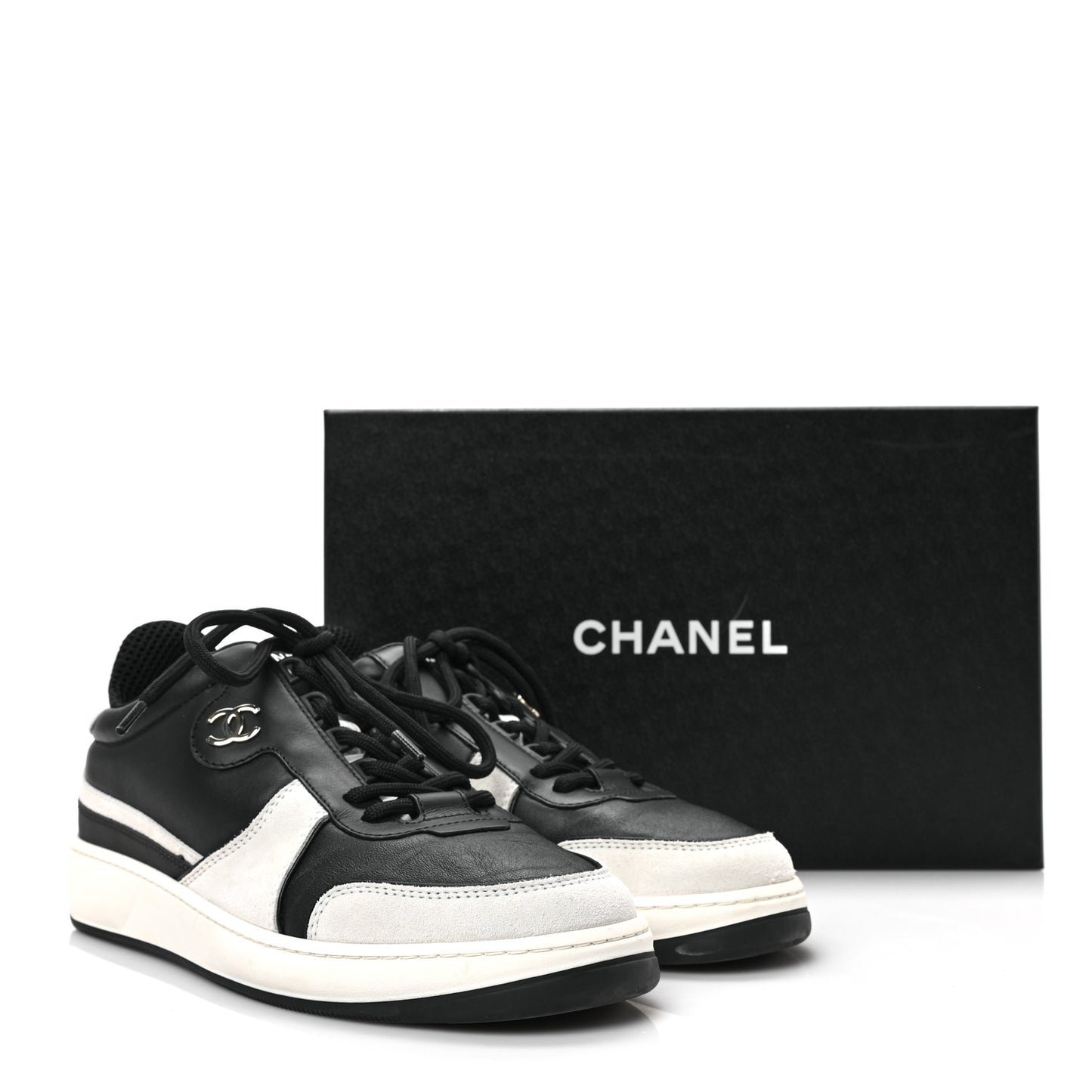 Lambskin Suede Calfskin Sneakers 39.5 Black White