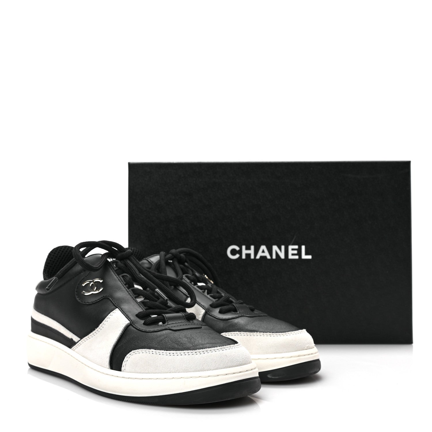 Chanel Lambskin Suede Calfskin Sneakers 39.5 Black White 8 of 8