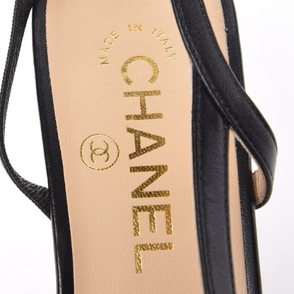 Chanel Lambskin Patent Cap Toe CC Slingback Sandals 38 Black 9 of 16