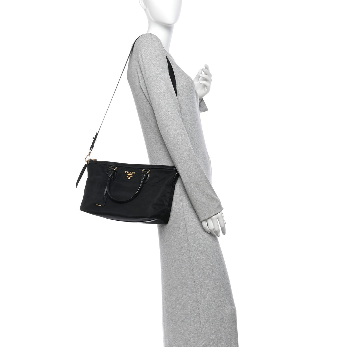 Tessuto Nylon Soft Calf Shopping Tote Black