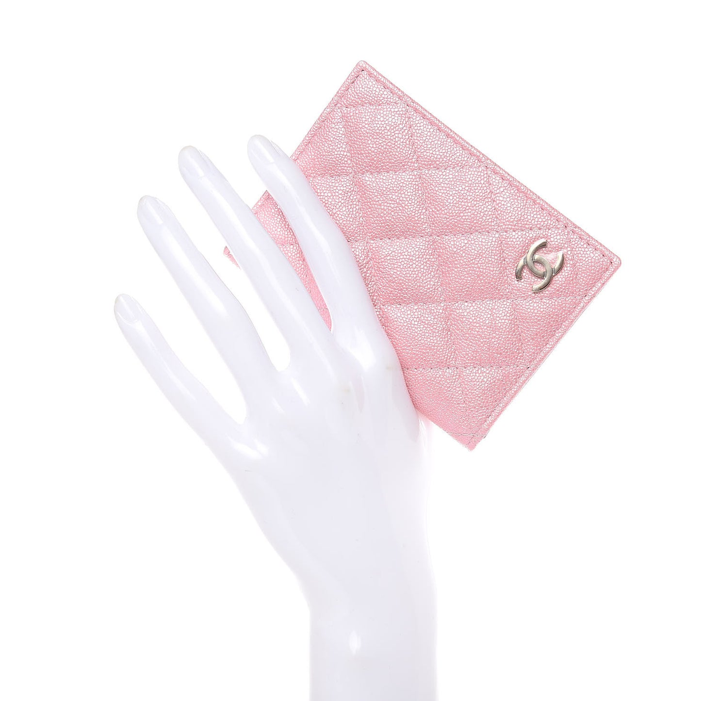 Iridescent Caviar Quilted Card Holder Wallet Rose Pink