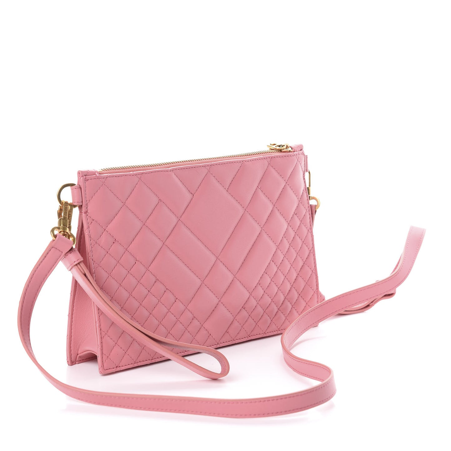 Calfskin Quilted Tribute Icon Crossbody Flat Pouch Pink
