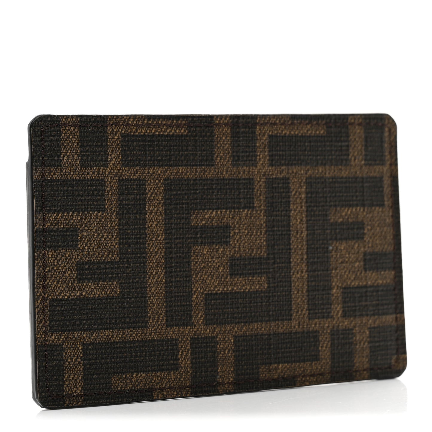 Vitello Century Matte Glazed Fabric FF Card Holder Tobacco Black
